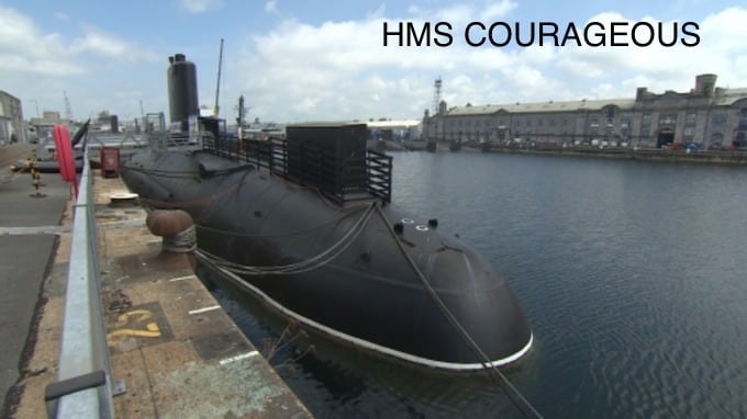 HMS Courageous docked.