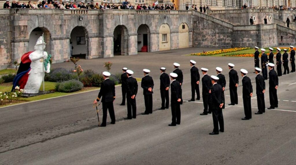 Training officers in formation.